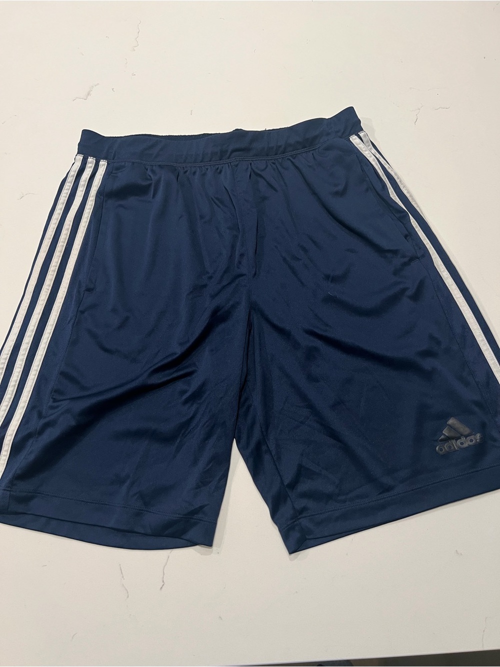 adidas Men's Navy Athletic Shorts with White Side Stripes